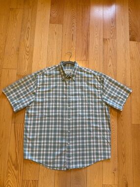 Men's Eddie Bauer Short-Sleeve Plaid Button-Up Shirt - Green/White XL